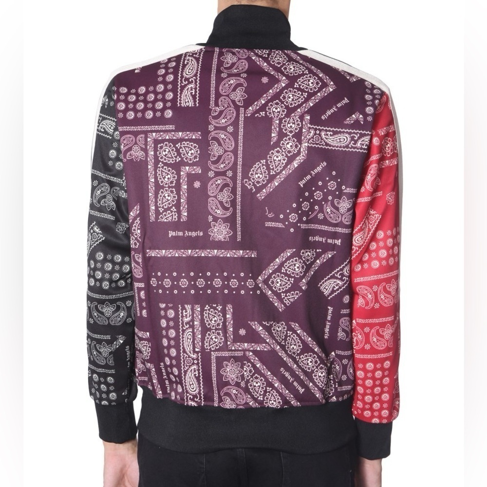 Palm Angels Bandana Track Jacket Zip Up Maroon & Red, Striped Sleeves XL Unisex - Picture 13 of 16